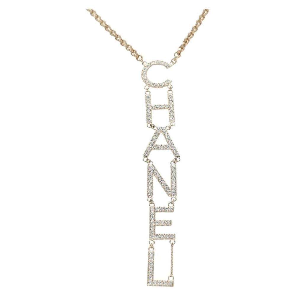 Chanel Logo Necklace Metal Champagne Gold CC
